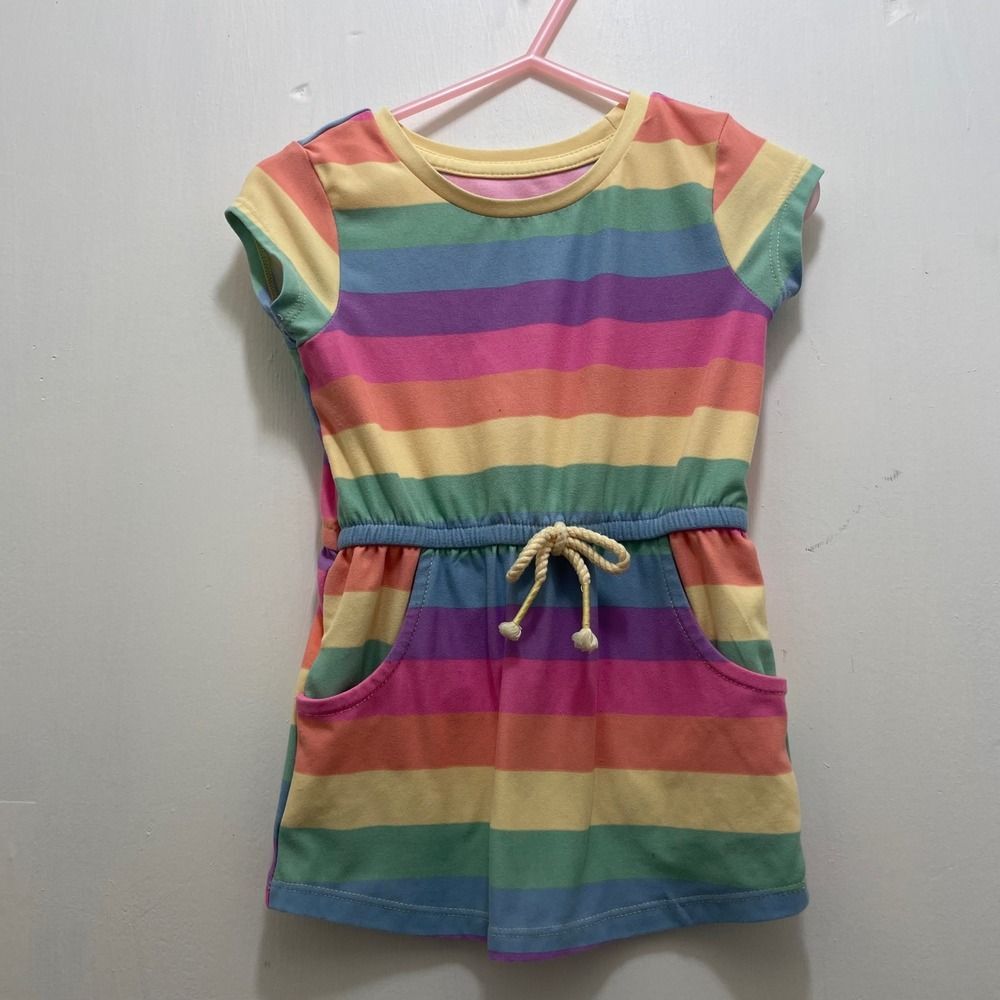 Kidgets Rainbow Stripe‎ Romper Baby Girls 18M Short Sleeve Elastic Waist Pocket